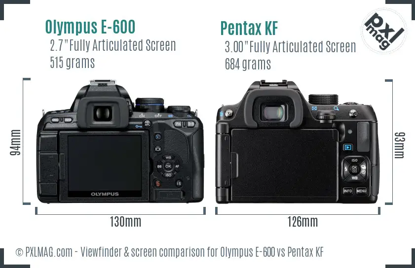 Olympus E-600 vs Pentax KF Screen and Viewfinder comparison