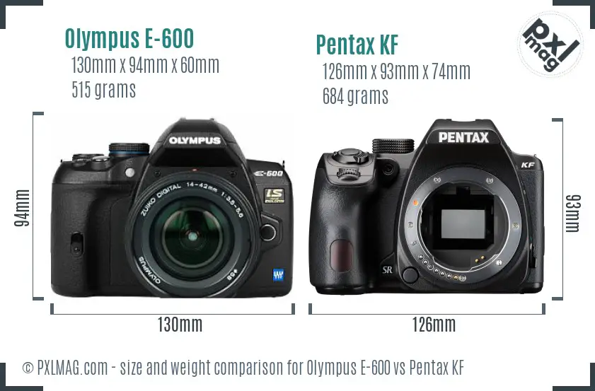 Olympus E-600 vs Pentax KF size comparison