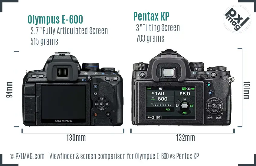 Olympus E-600 vs Pentax KP Screen and Viewfinder comparison