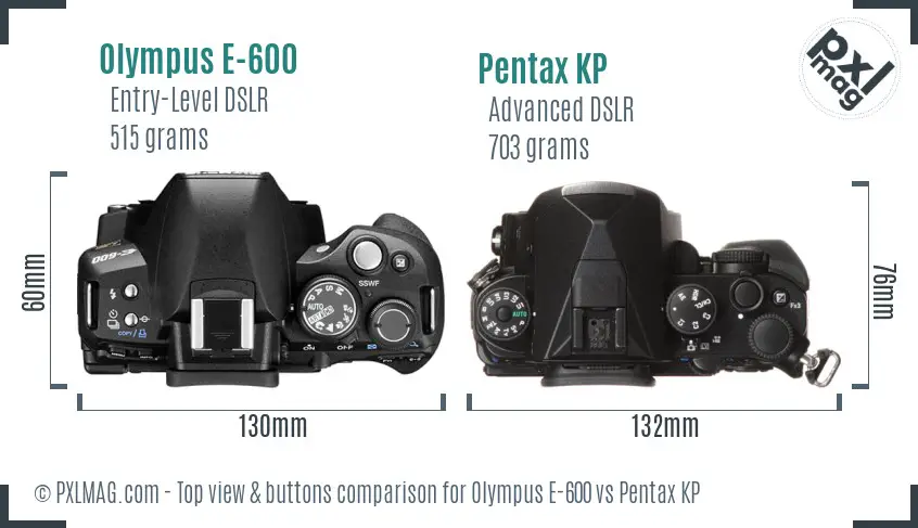 Olympus E-600 vs Pentax KP top view buttons comparison