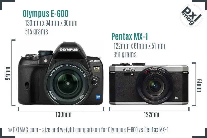 Olympus E-600 vs Pentax MX-1 size comparison