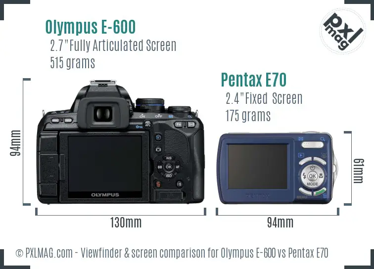 Olympus E-600 vs Pentax E70 Screen and Viewfinder comparison