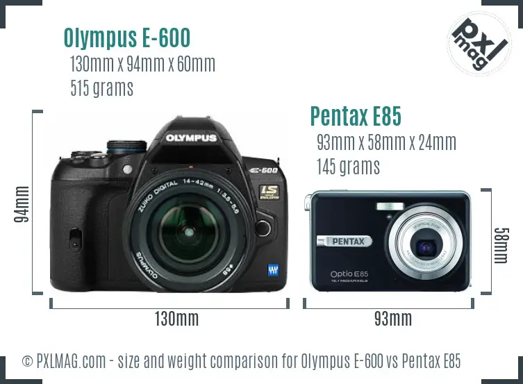 Olympus E-600 vs Pentax E85 size comparison