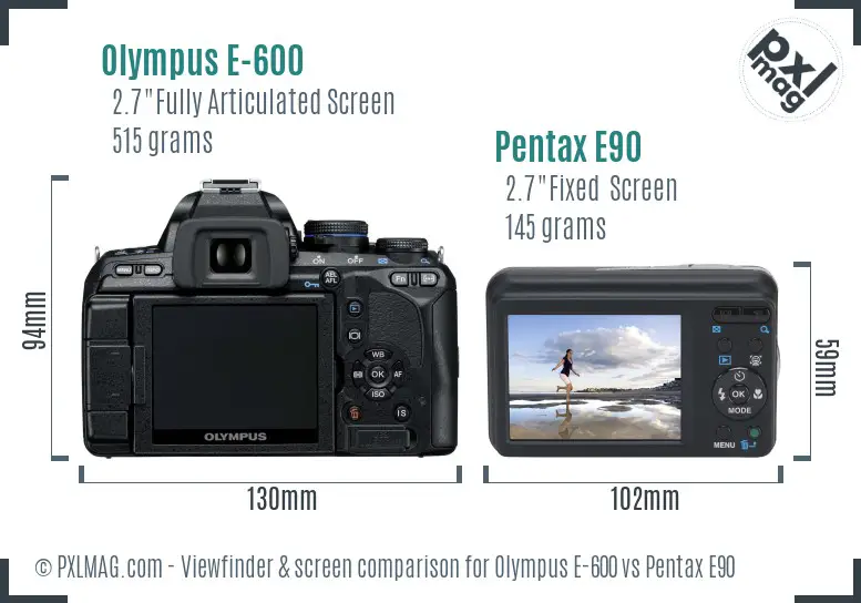Olympus E-600 vs Pentax E90 Screen and Viewfinder comparison