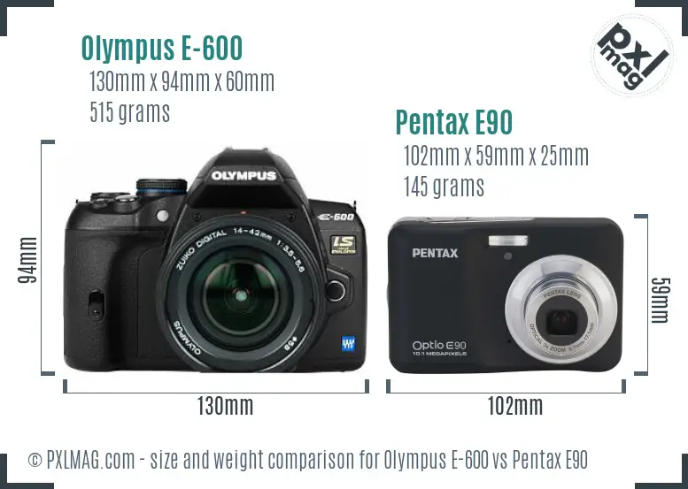 Olympus E-600 vs Pentax E90 size comparison