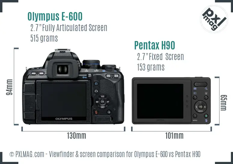 Olympus E-600 vs Pentax H90 Screen and Viewfinder comparison