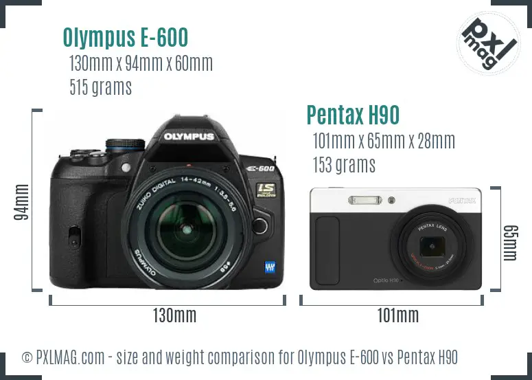 Olympus E-600 vs Pentax H90 size comparison