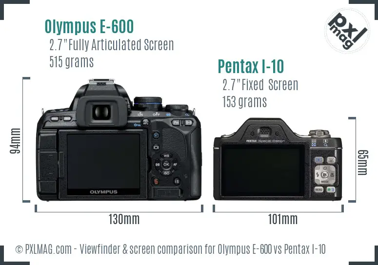 Olympus E-600 vs Pentax I-10 Screen and Viewfinder comparison