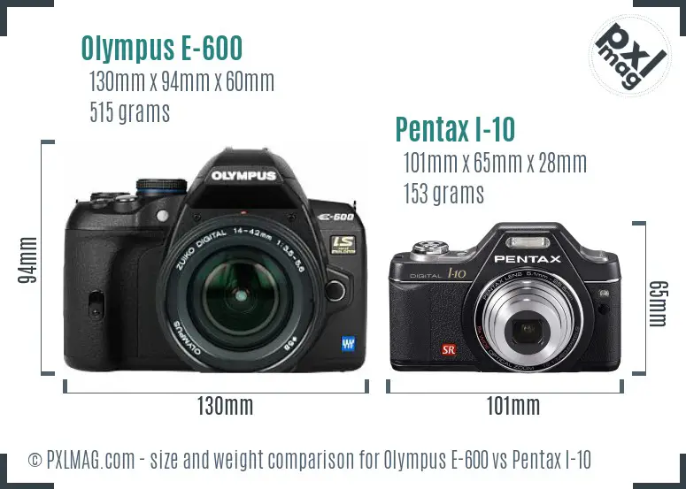Olympus E-600 vs Pentax I-10 size comparison