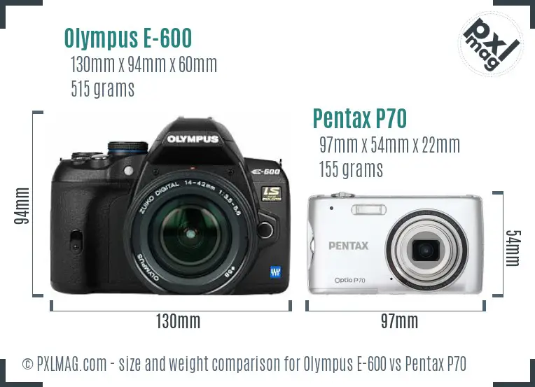 Olympus E-600 vs Pentax P70 size comparison