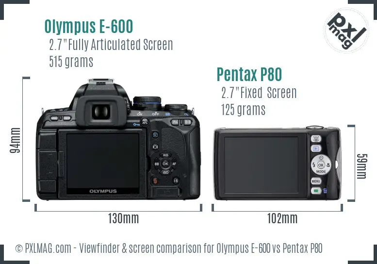 Olympus E-600 vs Pentax P80 Screen and Viewfinder comparison