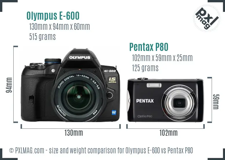 Olympus E-600 vs Pentax P80 size comparison