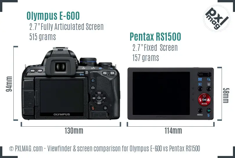 Olympus E-600 vs Pentax RS1500 Screen and Viewfinder comparison