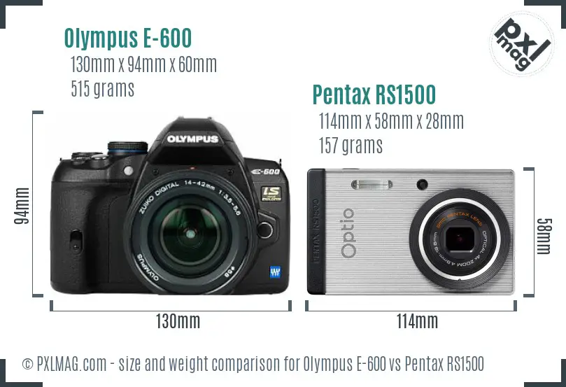 Olympus E-600 vs Pentax RS1500 size comparison