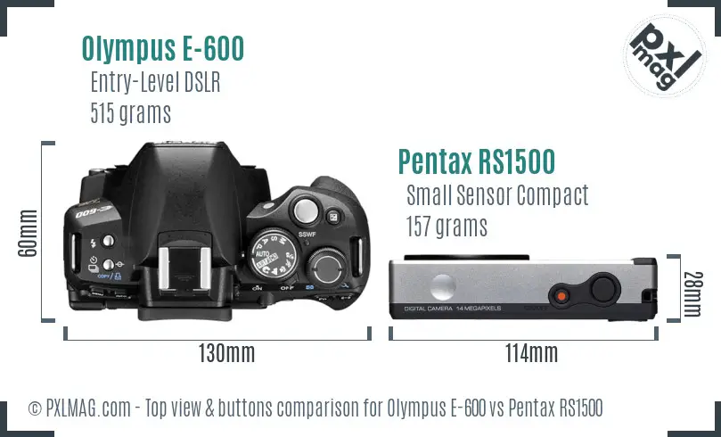 Olympus E-600 vs Pentax RS1500 top view buttons comparison