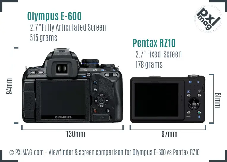 Olympus E-600 vs Pentax RZ10 Screen and Viewfinder comparison