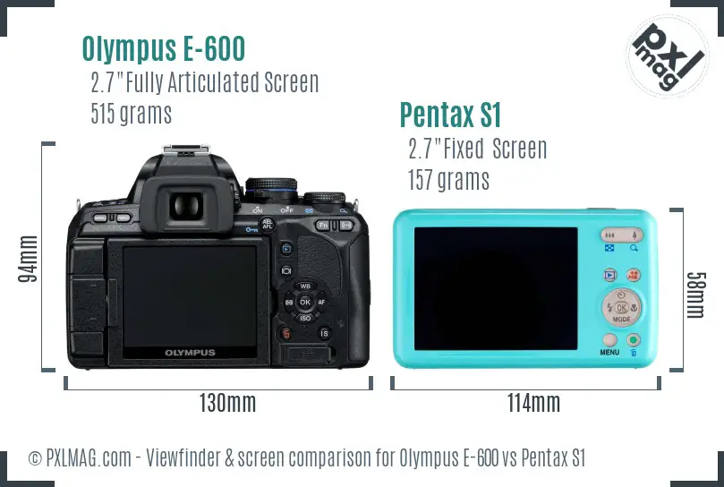 Olympus E-600 vs Pentax S1 Screen and Viewfinder comparison