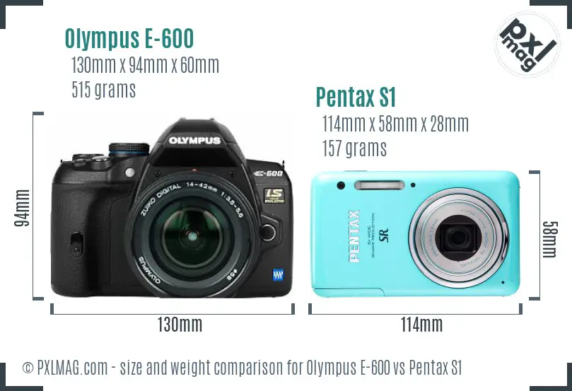 Olympus E-600 vs Pentax S1 size comparison