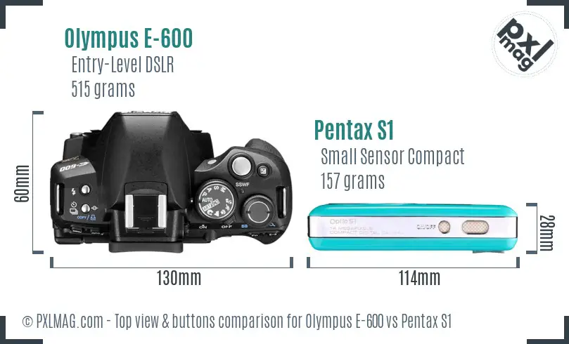 Olympus E-600 vs Pentax S1 top view buttons comparison