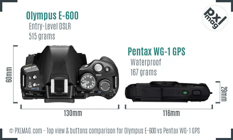 Olympus E-600 vs Pentax WG-1 GPS top view buttons comparison