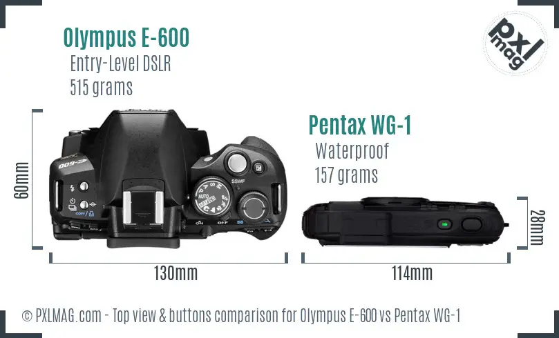 Olympus E-600 vs Pentax WG-1 top view buttons comparison