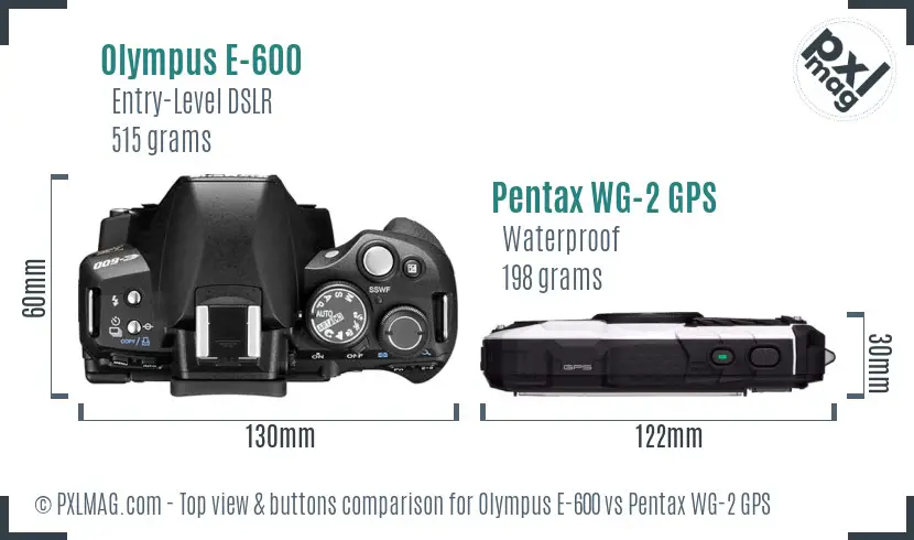 Olympus E-600 vs Pentax WG-2 GPS top view buttons comparison