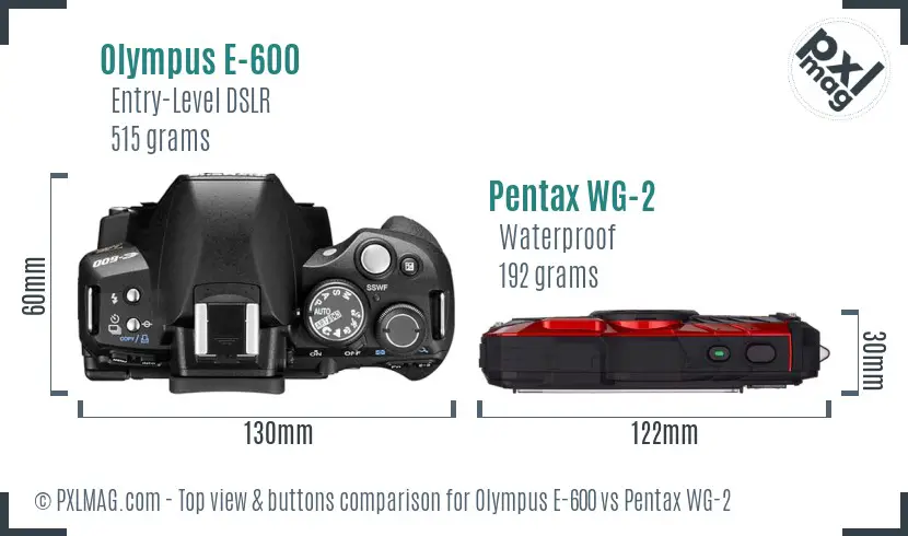 Olympus E-600 vs Pentax WG-2 top view buttons comparison