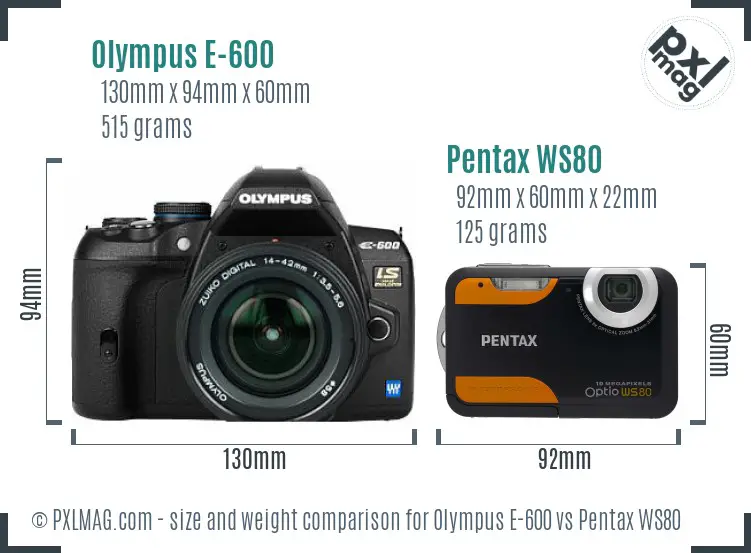 Olympus E-600 vs Pentax WS80 size comparison