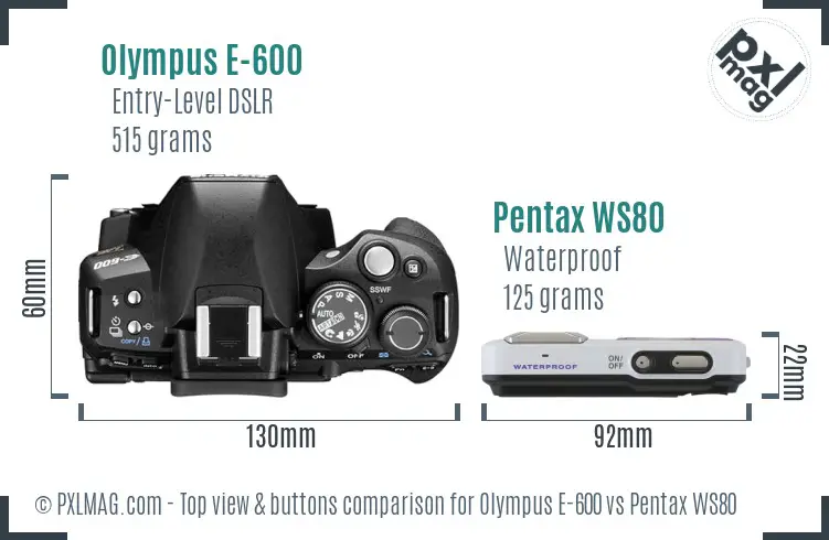Olympus E-600 vs Pentax WS80 top view buttons comparison