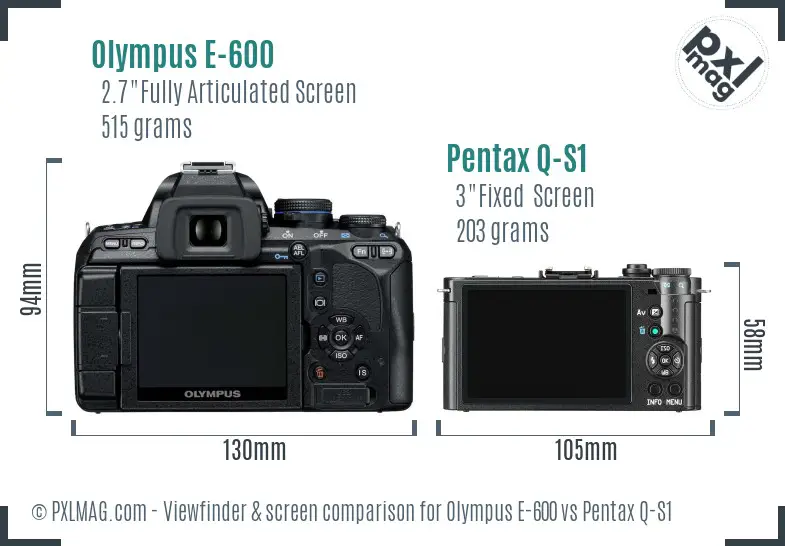 Olympus E-600 vs Pentax Q-S1 Screen and Viewfinder comparison