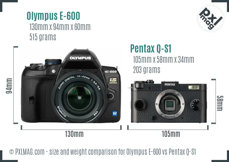 Olympus E-600 vs Pentax Q-S1 size comparison