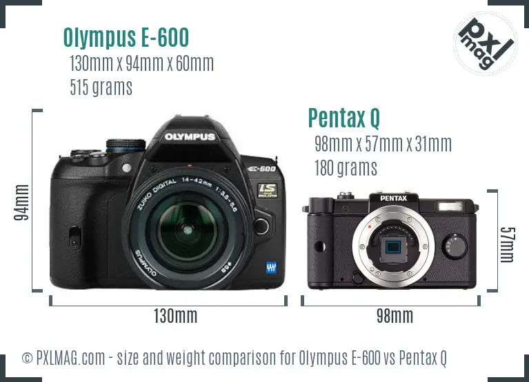 Olympus E-600 vs Pentax Q size comparison