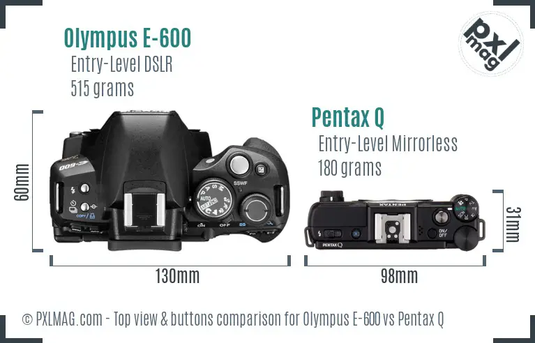 Olympus E-600 vs Pentax Q top view buttons comparison