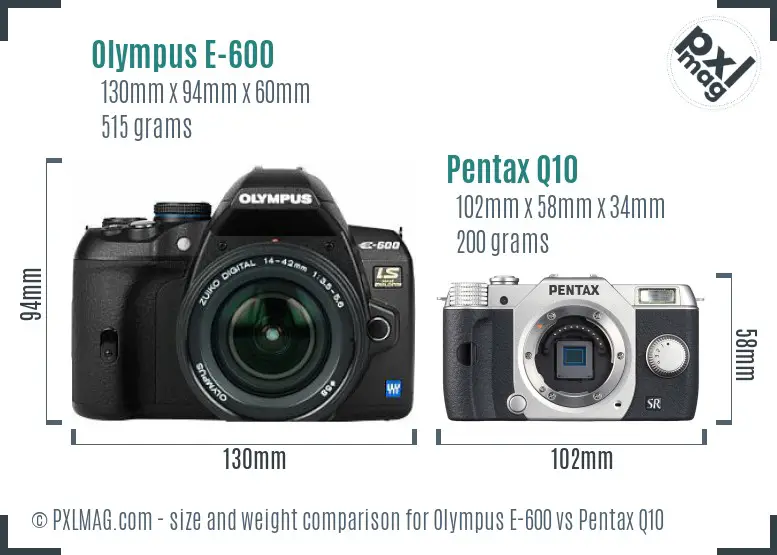 Olympus E-600 vs Pentax Q10 size comparison