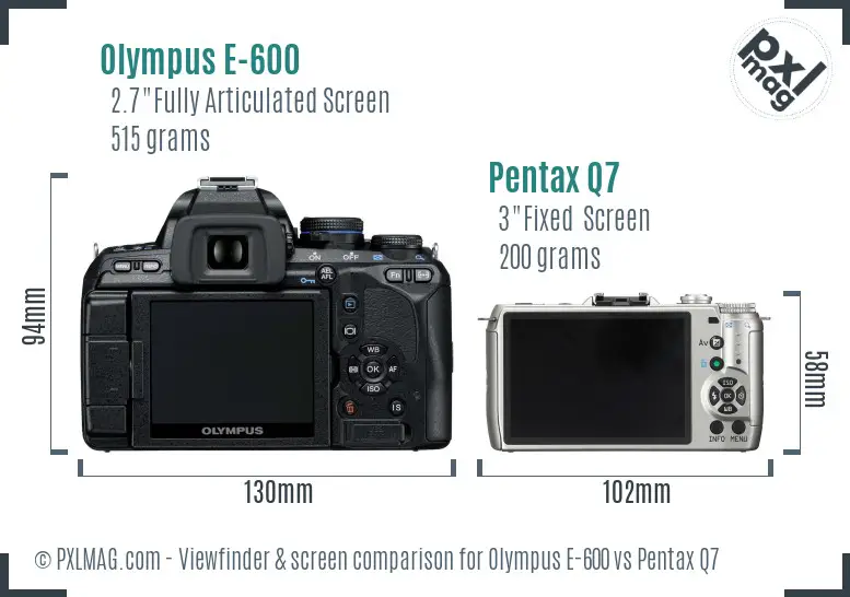 Olympus E-600 vs Pentax Q7 Screen and Viewfinder comparison