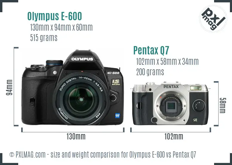 Olympus E-600 vs Pentax Q7 size comparison