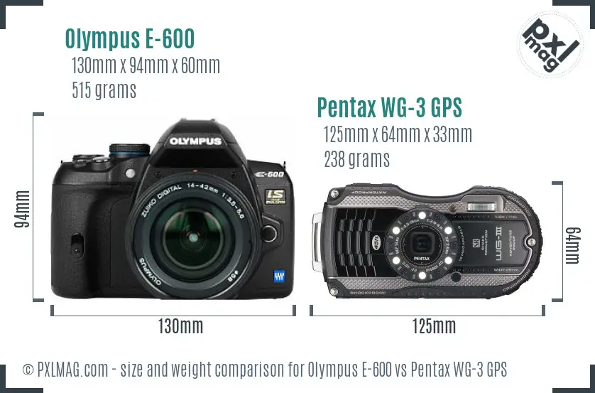 Olympus E-600 vs Pentax WG-3 GPS size comparison