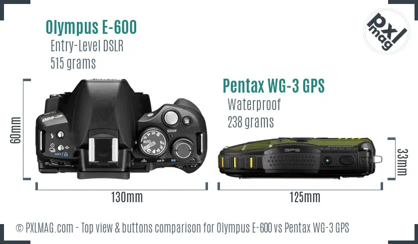 Olympus E-600 vs Pentax WG-3 GPS top view buttons comparison