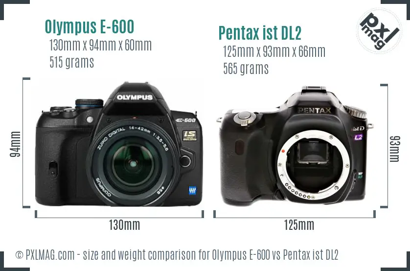 Olympus E-600 vs Pentax ist DL2 size comparison