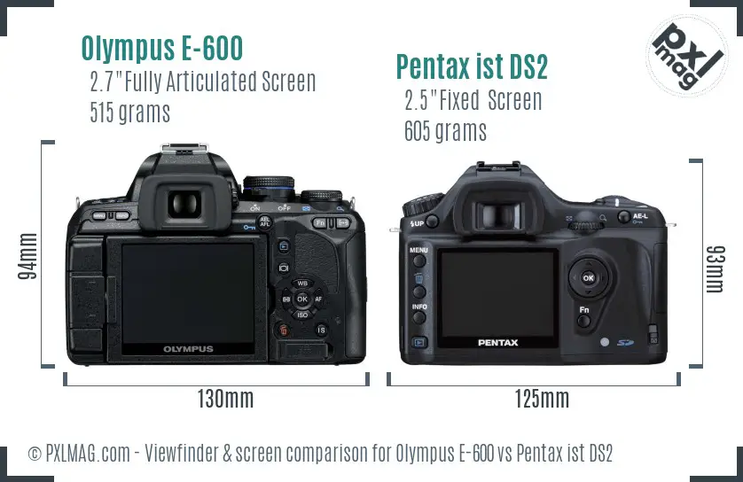 Olympus E-600 vs Pentax ist DS2 Screen and Viewfinder comparison