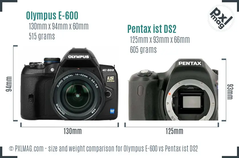 Olympus E-600 vs Pentax ist DS2 size comparison