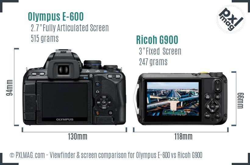 Olympus E-600 vs Ricoh G900 Screen and Viewfinder comparison