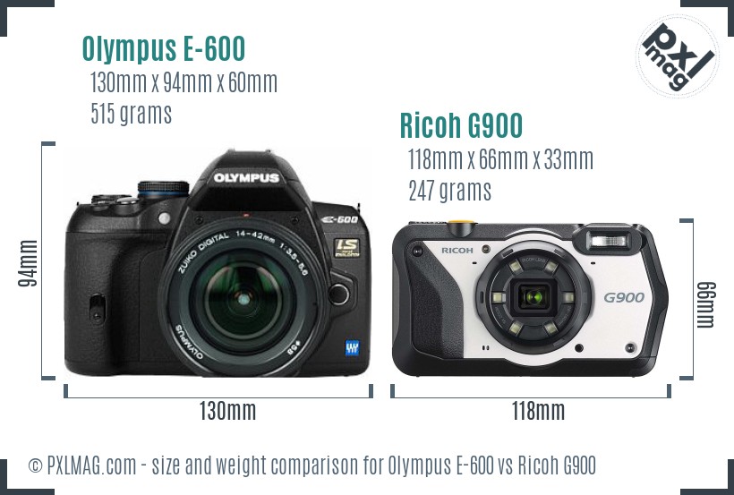 Olympus E-600 vs Ricoh G900 size comparison Olympus E-600 vs Ricoh G900 size comparison