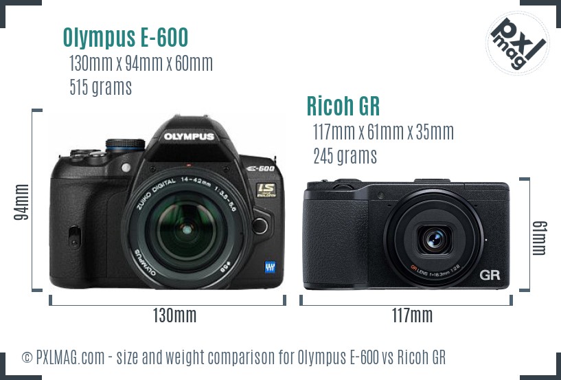 Olympus E-600 vs Ricoh GR size comparison Olympus E-600 vs Ricoh GR size comparison