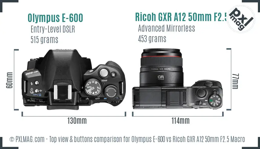 Olympus E-600 vs Ricoh GXR A12 50mm F2.5 Macro top view buttons comparison