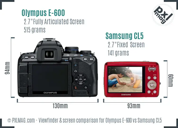 Olympus E-600 vs Samsung CL5 Screen and Viewfinder comparison