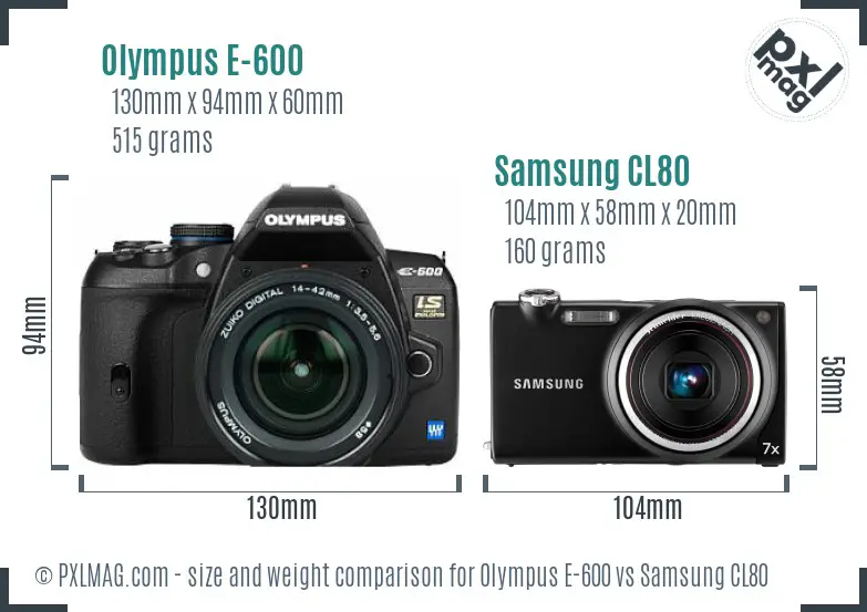 Olympus E-600 vs Samsung CL80 size comparison Olympus E-600 vs Samsung CL80 size comparison