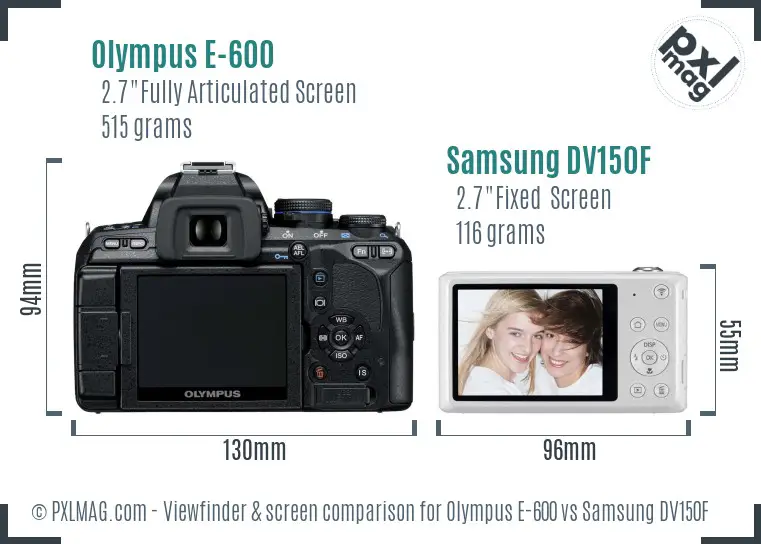 Olympus E-600 vs Samsung DV150F Screen and Viewfinder comparison