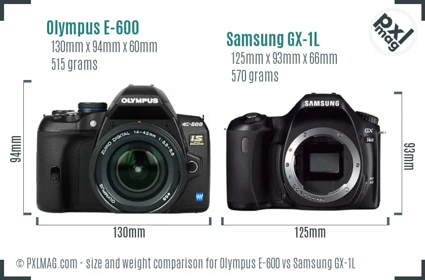 Olympus E-600 vs Samsung GX-1L size comparison Olympus E-600 vs Samsung GX-1L size comparison