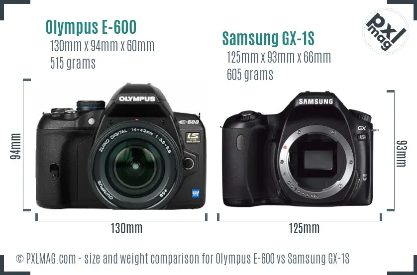 Olympus E-600 vs Samsung GX-1S size comparison Olympus E-600 vs Samsung GX-1S size comparison